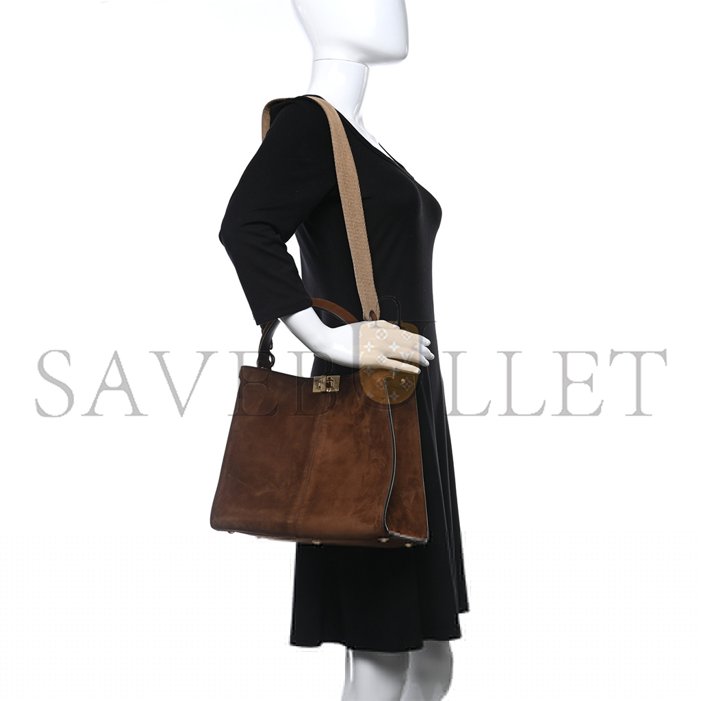 F**di camoscio glazed fabric ff 1974 medium peekaboo x-lite marrone mogano panna 852479 (29*25*15cm)